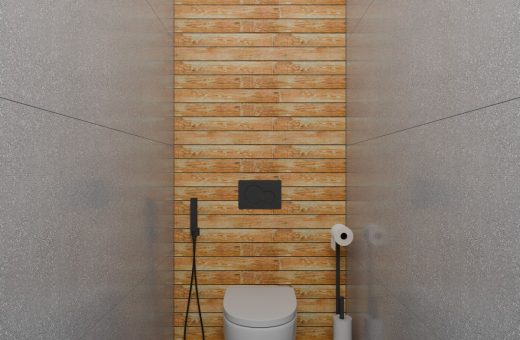 American Standard commode in a tiled bathroom