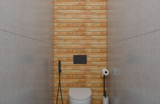 Modern commode in a tiled bathroom